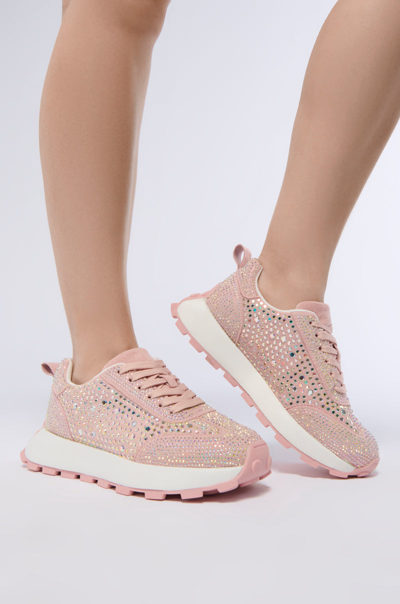 Front View Azalea Wang Nikole Pink Embellished Sneaker 0