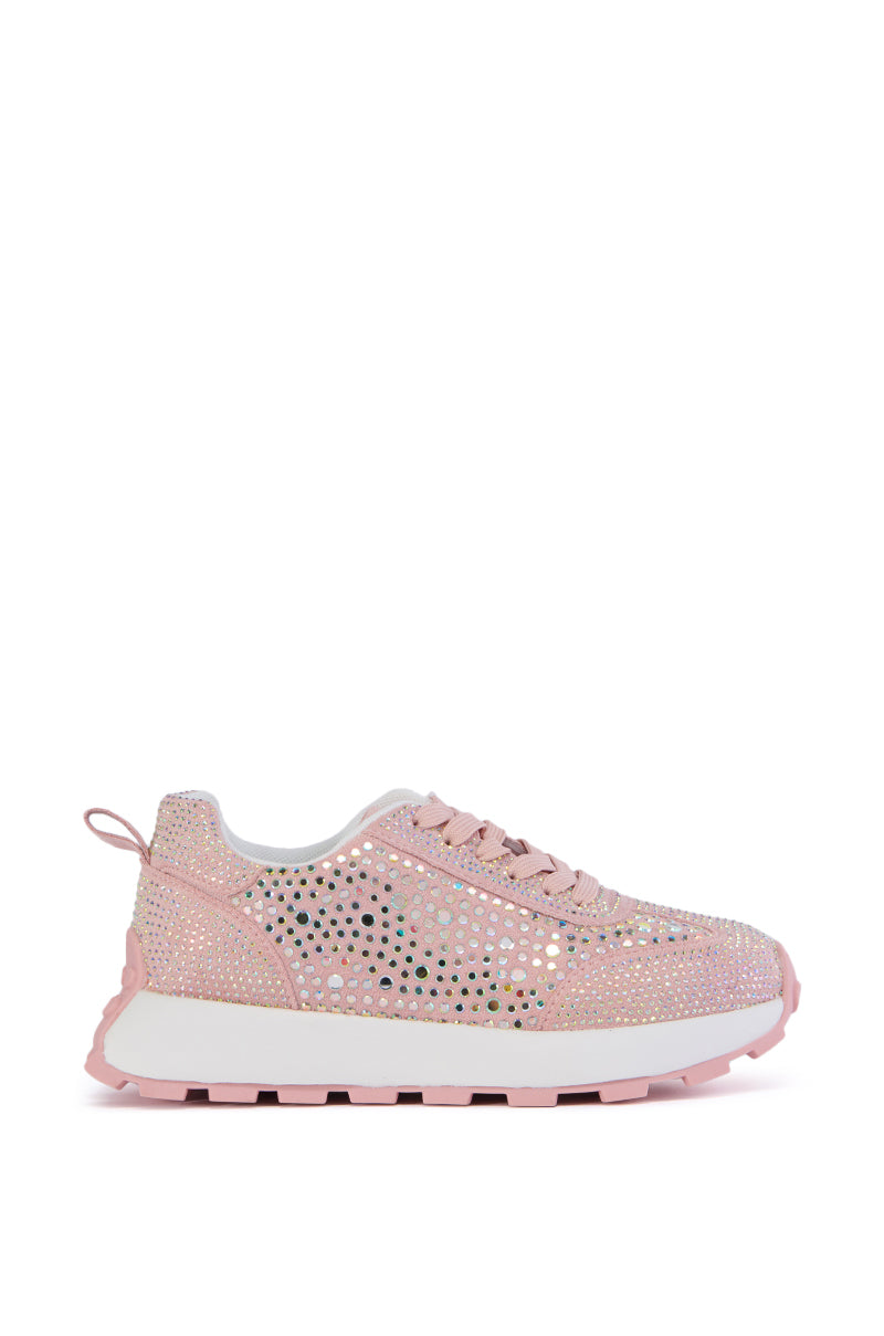 Side View Azalea Wang Nikole Pink Embellished Sneaker 1