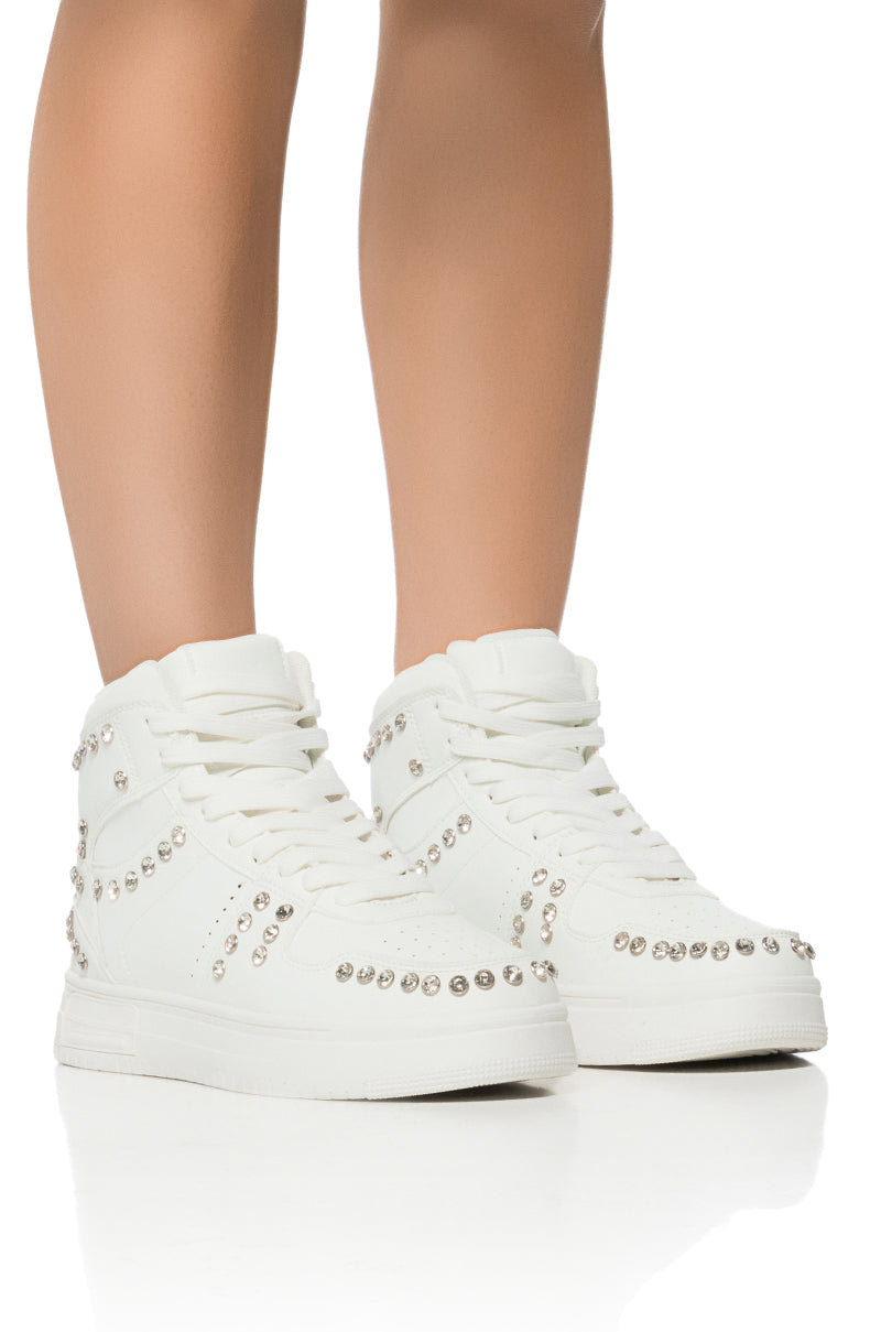 Front View Azalea Wang Nimbus White Embellished High Top Sneaker