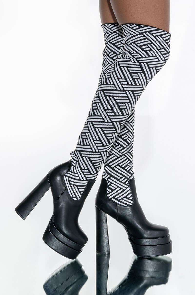 AZALEA WANG NO SMALL TALK CHUNKY BOOT IN BLACK WHITE view 0