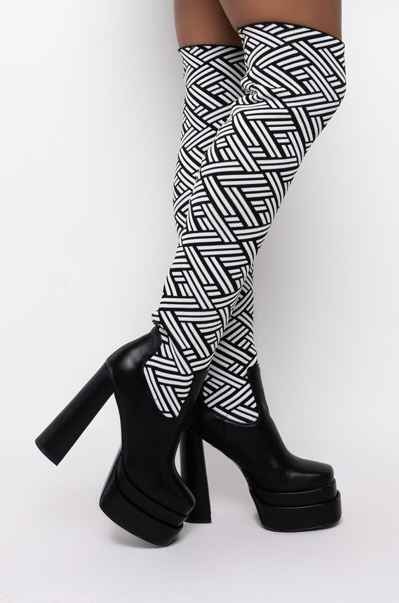 Side View Azalea Wang No Small Talk Chunky Boot In Black White