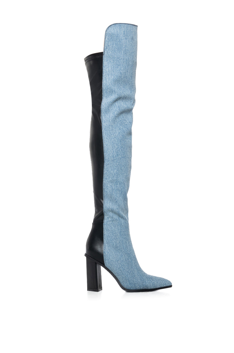 Side View Azalea Wang Noam Denim Boot