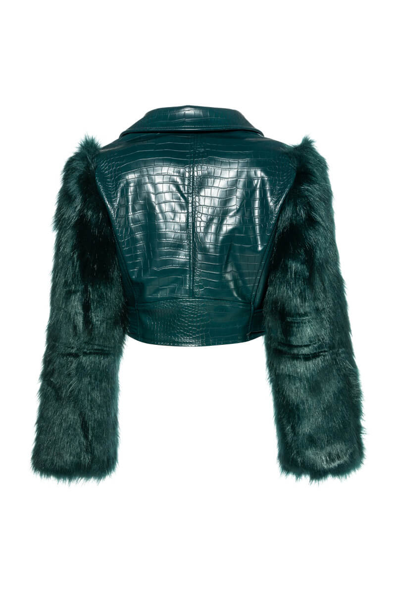 Full View Azalea Wang Nolla Faux Fur Arms Croc Moto Jacket