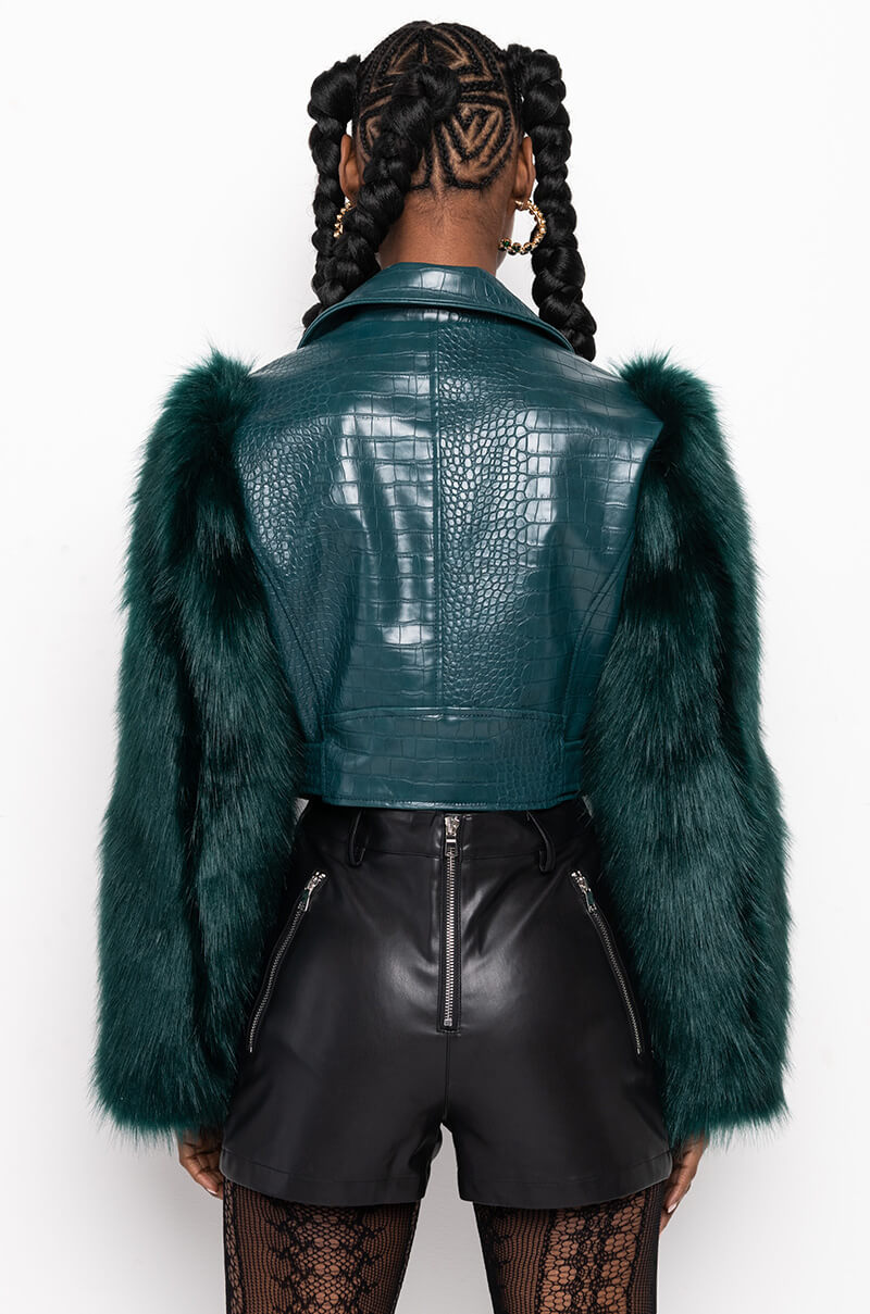 Extra View Azalea Wang Nolla Faux Fur Arms Croc Moto Jacket