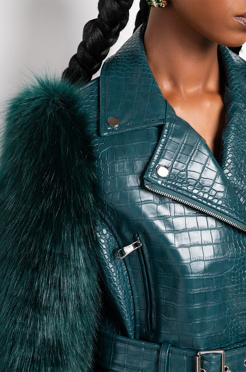 Extra View Azalea Wang Nolla Faux Fur Arms Croc Moto Jacket