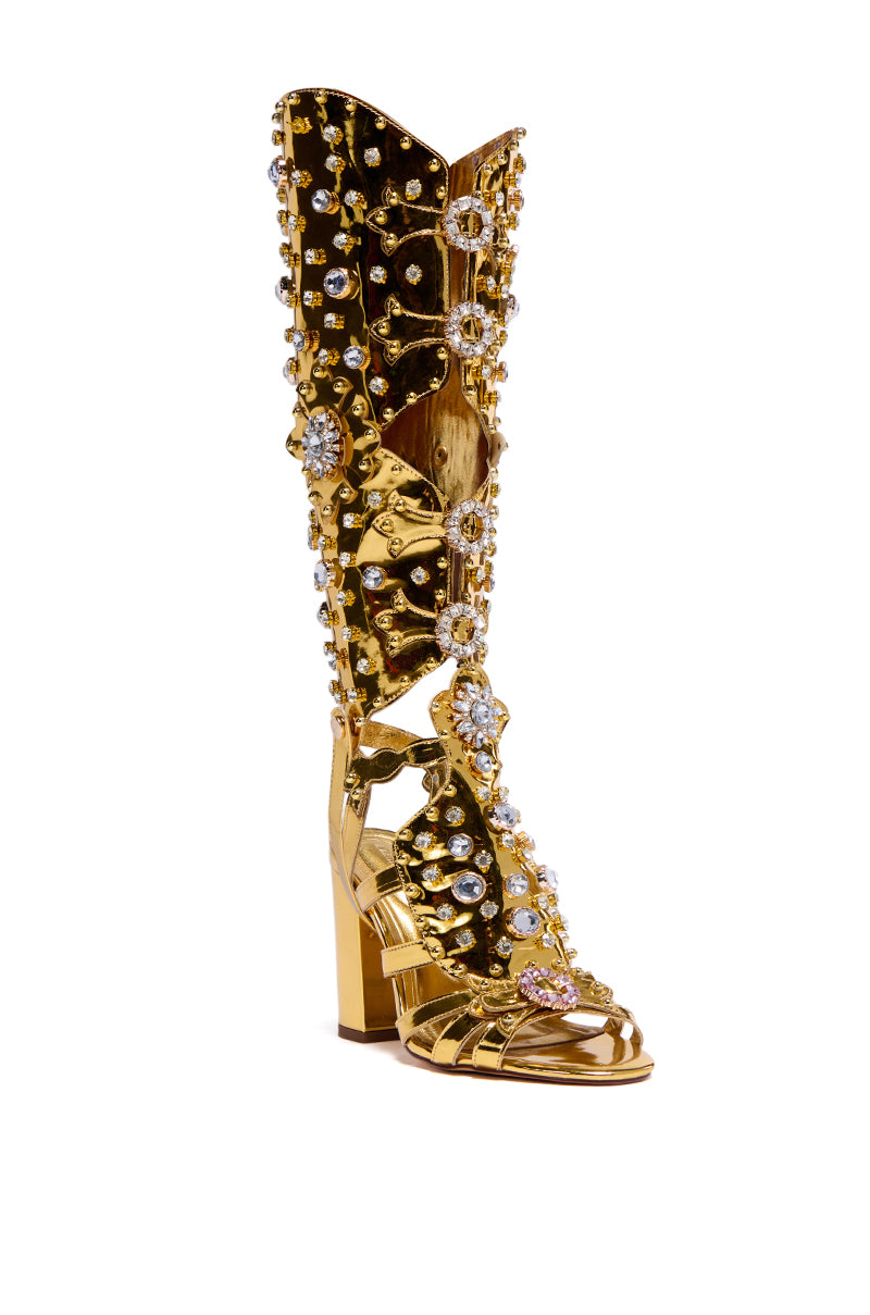 Detail View Azalea Wang Norinne Gold Embellished Gladiator Heeled Sandal
