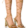 Front View Azalea Wang Norwood Gold Lace Up Sandal