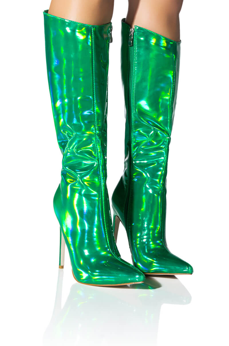 Front View Azalea Wang Nova Sexy Stiletto Boot In Green