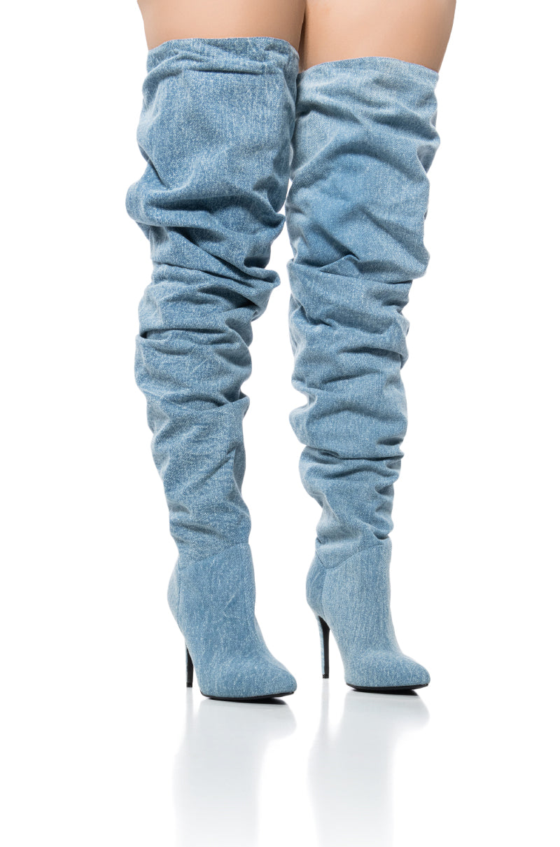 AZALEA WANG OCTAGON DENIM OVER THE KNEE SLOUCH BOOT view 0