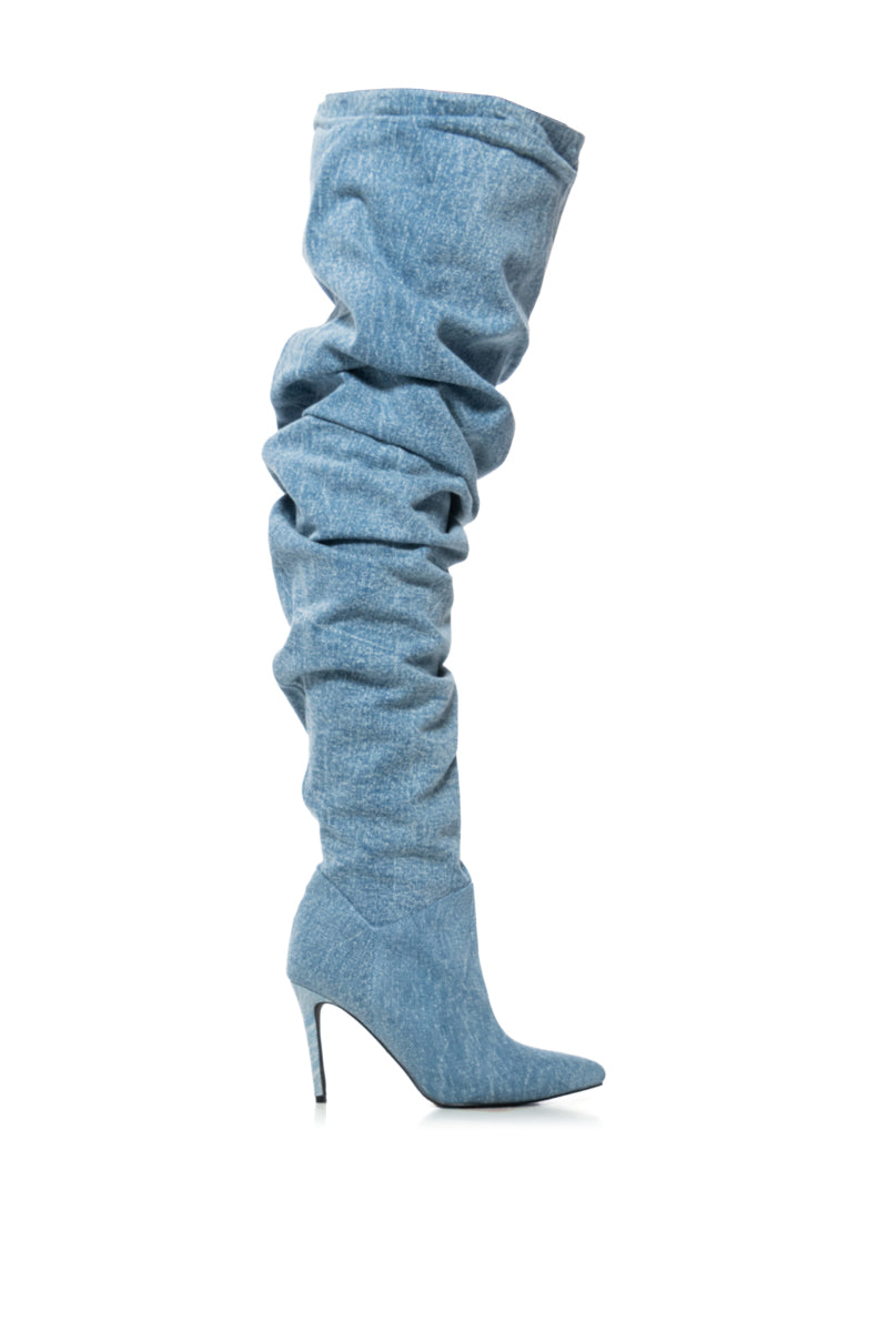 Detail View Azalea Wang Octagon Denim Over The Knee Slouch Boot