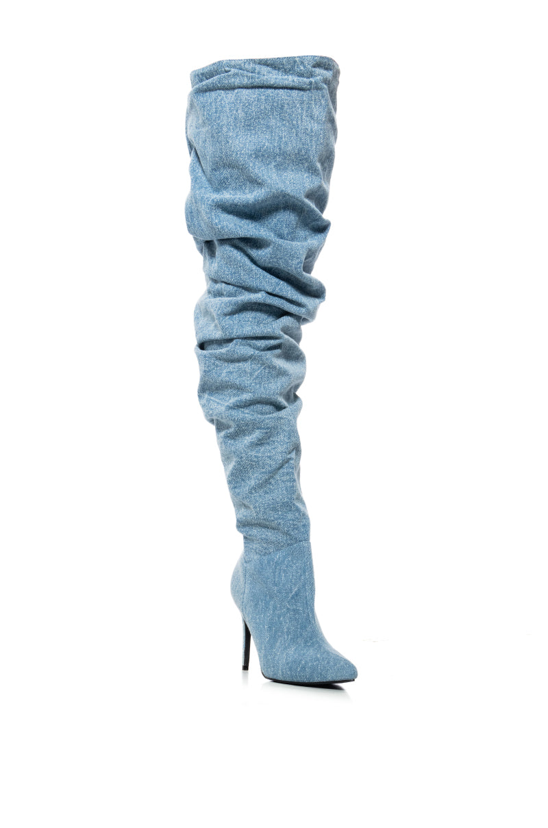 Full View Azalea Wang Octagon Denim Over The Knee Slouch Boot