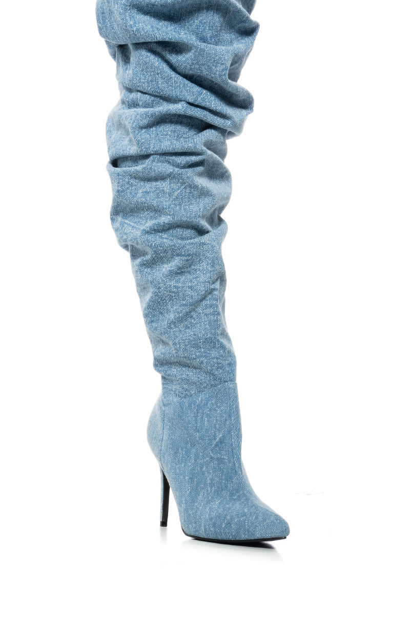 Extra View Azalea Wang Octagon Denim Over The Knee Slouch Boot
