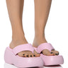 Front View Azalea Wang Odette Pu Flatfrom Sandal In Baby Pink