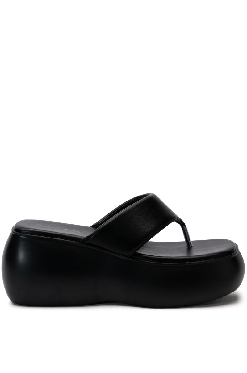 Side View Azalea Wang Odette Pu Flatfrom Sandal In Black