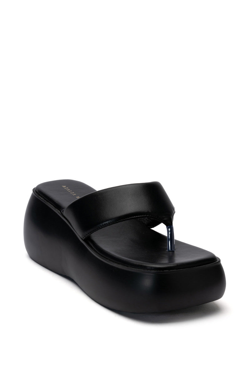 Back View Azalea Wang Odette Pu Flatfrom Sandal In Black
