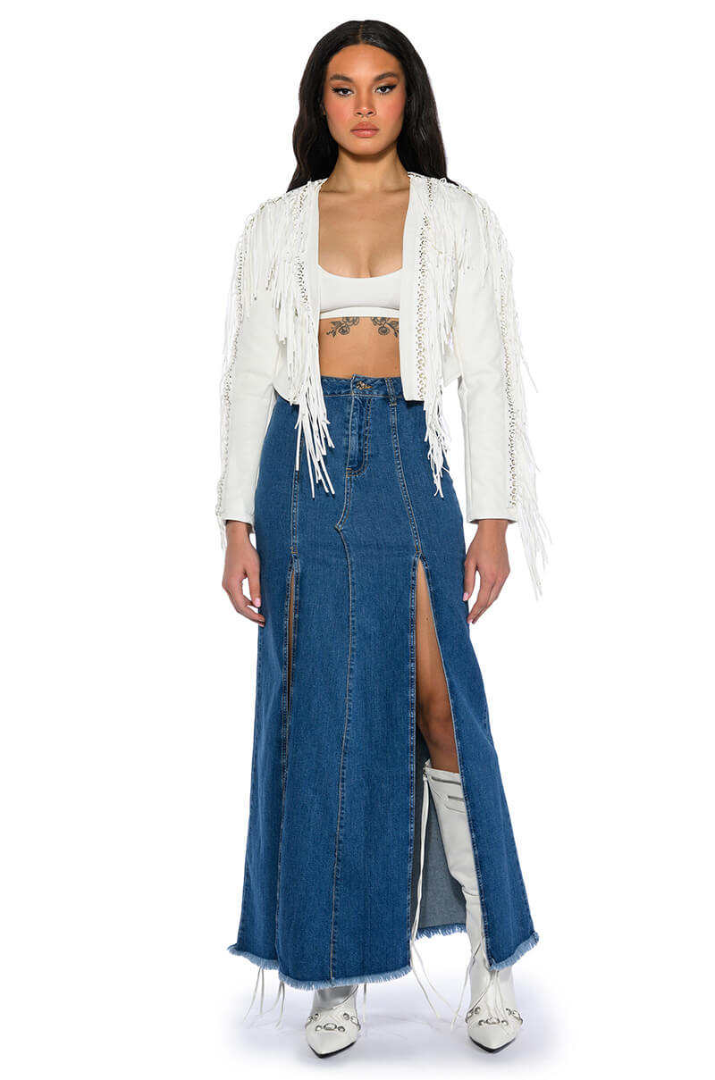 Back View Azalea Wang Olivier Fringe Jacket In White