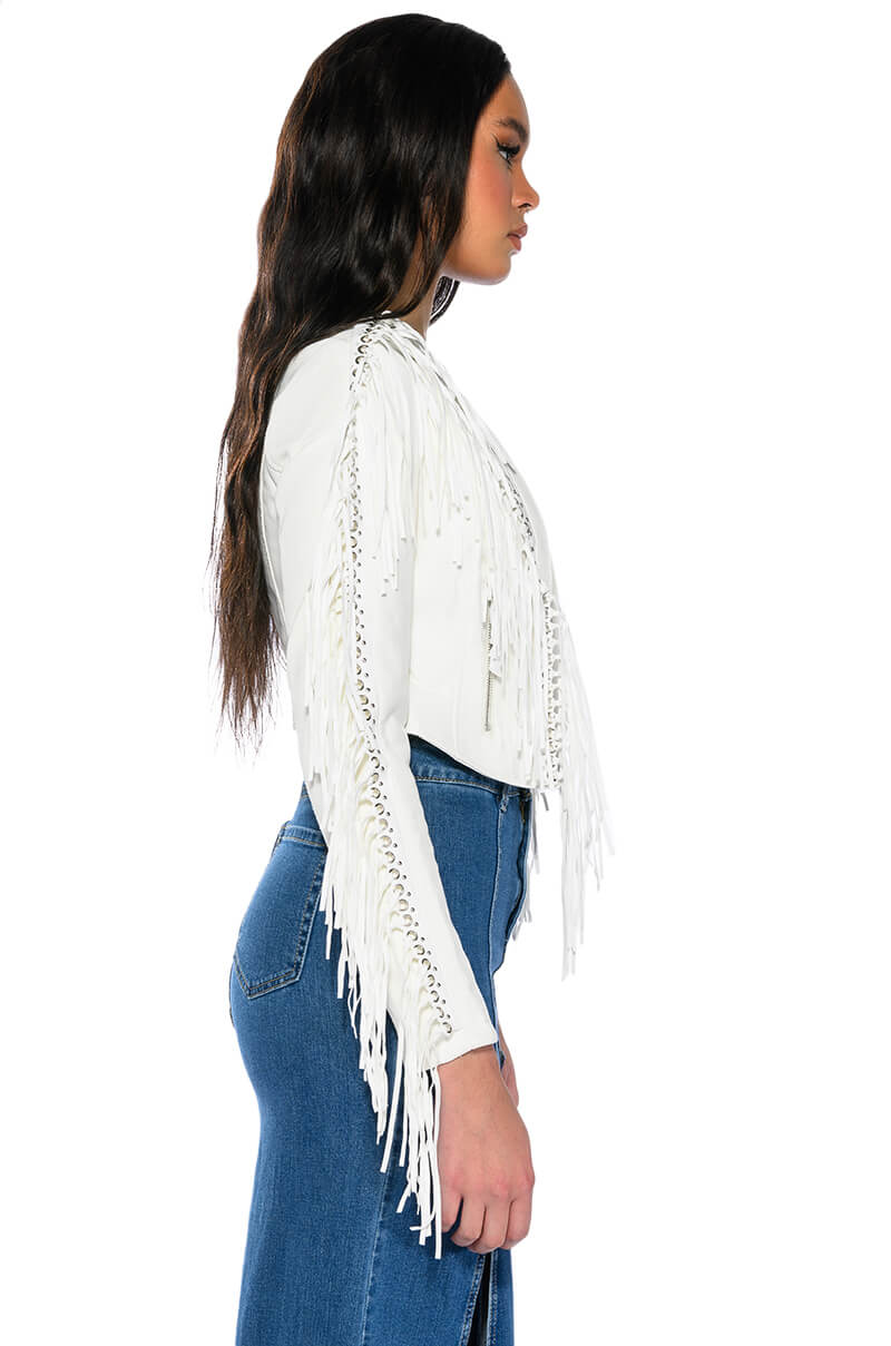 Full View Azalea Wang Olivier Fringe Jacket In White