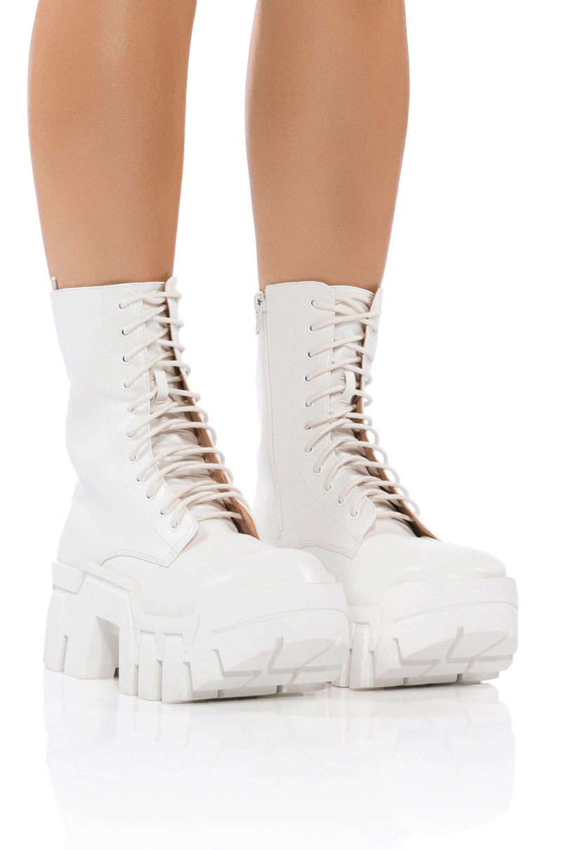 Front View Azalea Wang Olympia White Chunky Bootie