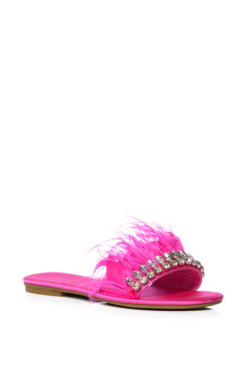 Detail View Azalea Wang Ontario Embellished Feather Flat Sandal In Fuchsia