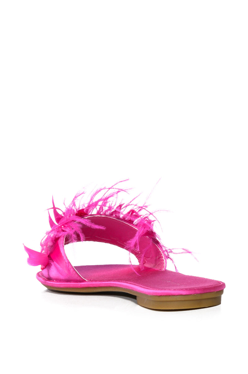 Full View Azalea Wang Ontario Embellished Feather Flat Sandal In Fuchsia