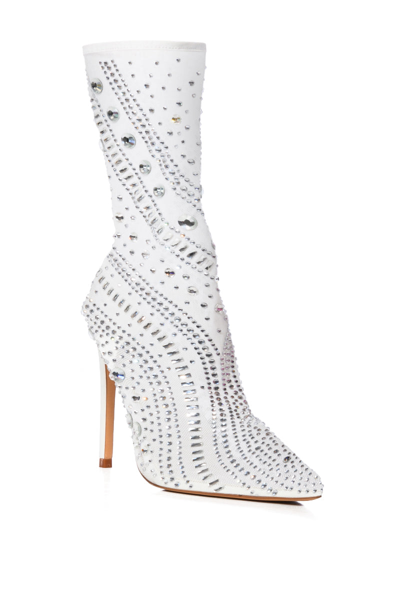 Back View Azalea Wang Opry Rhinestone Mesh Bootie In White 2