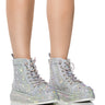 Front View Azalea Wang Otis Rhinestone High Top Sneaker In Silver