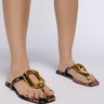 Front View Azalea Wang Paccheri Black Brocade Sandal