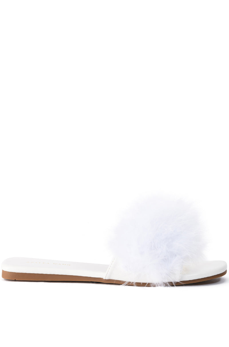 Side View Azalea Wang Paisley Flat Feather Sandal In White 1