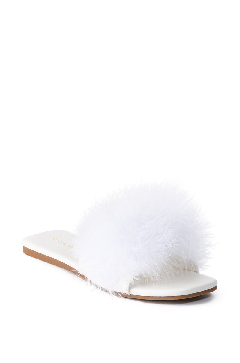 Back View Azalea Wang Paisley Flat Feather Sandal In White 2