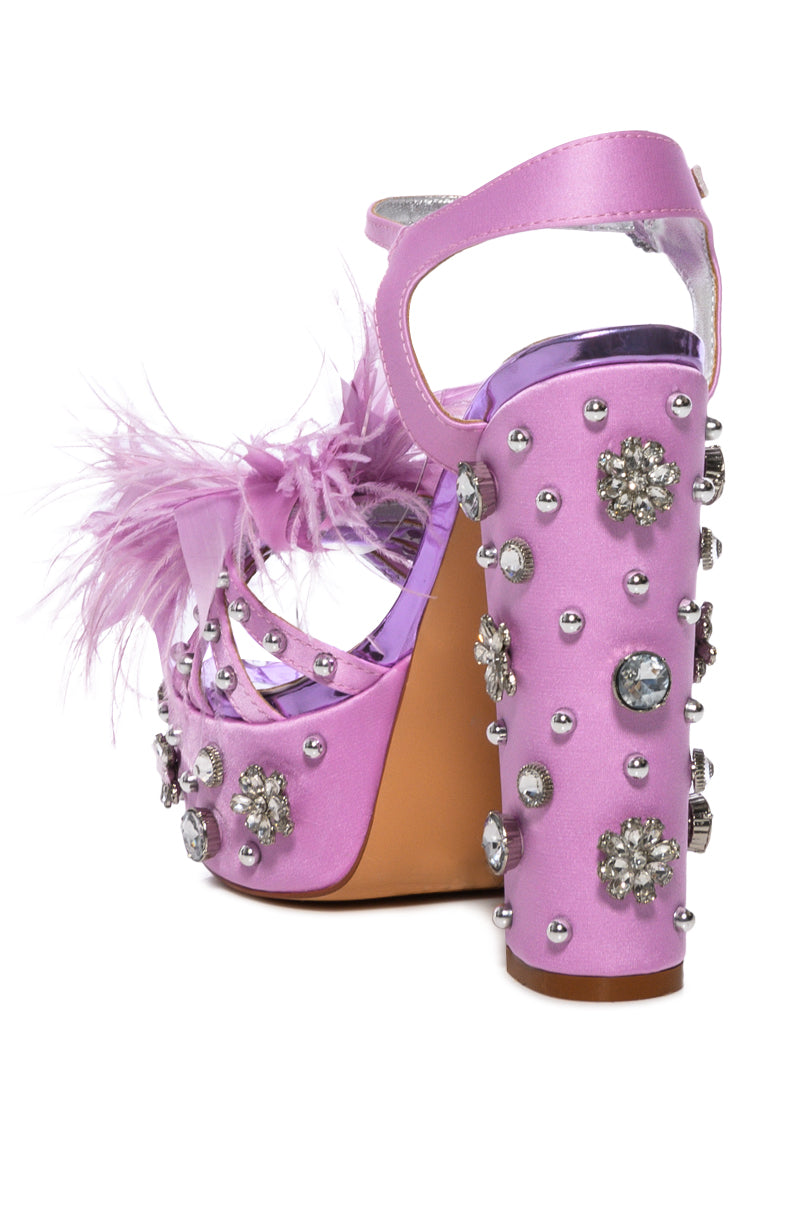 AZALEA WANG KIKI EMBELLISHED CHUNKY SANDAL IN PURPLE