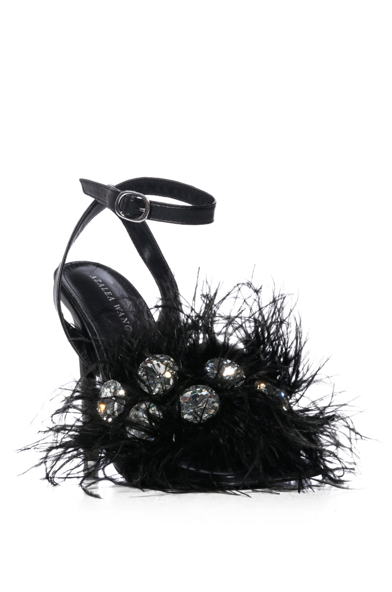 Back View Azalea Wang Party Time Embellished Feather Stiletto Sandal In Black