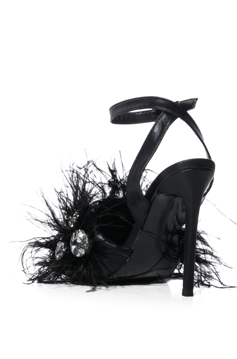 Detail View Azalea Wang Party Time Embellished Feather Stiletto Sandal In Black