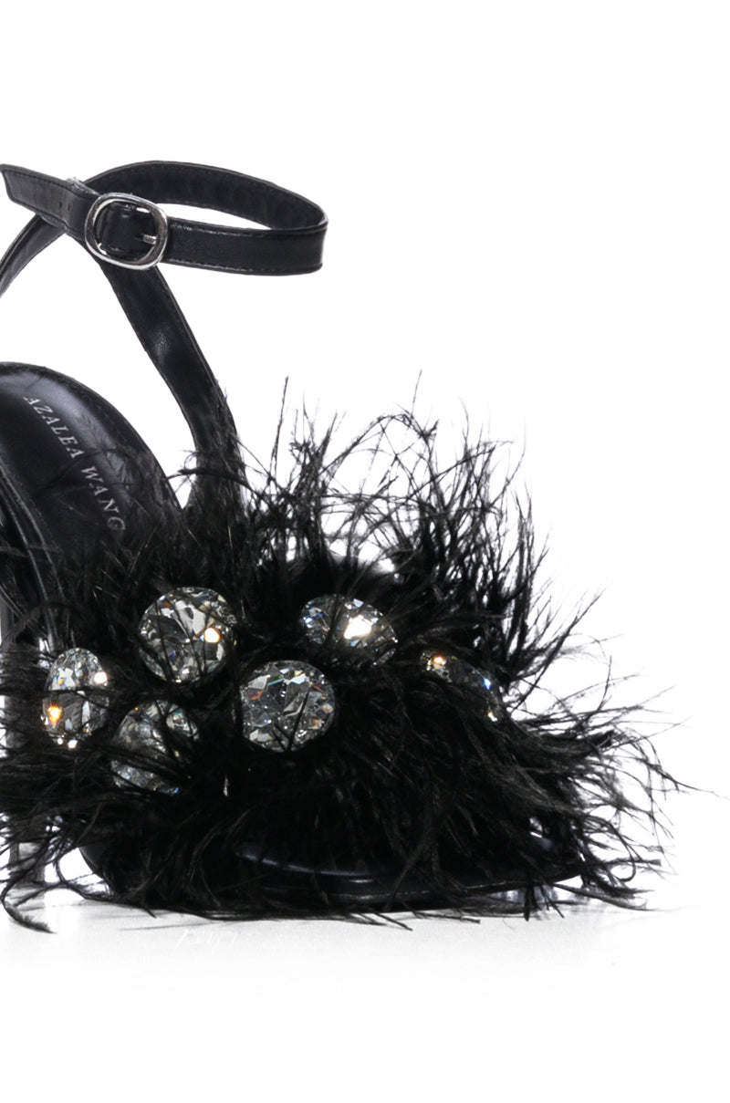 Full View Azalea Wang Party Time Embellished Feather Stiletto Sandal In Black