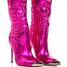 Front View Azalea Wang Passion Metallic Western Stiletto Bootie In Fuchsia