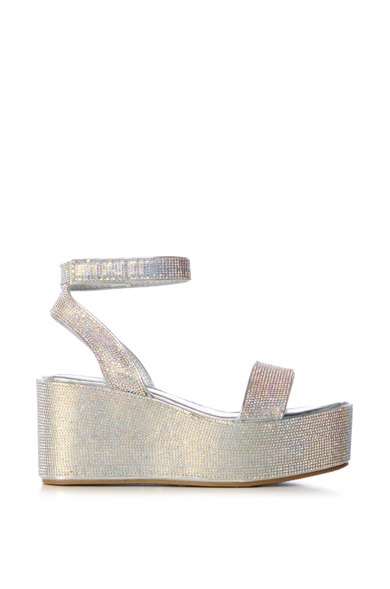 Side View Azalea Wang Pastina Multi Rhinestone Flatform Sandal