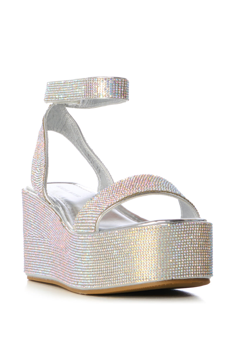 Back View Azalea Wang Pastina Multi Rhinestone Flatform Sandal