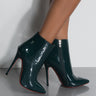 Front View Azalea Wang Paulina Stiletto Heel Ankle Booties in Dark Green Patent