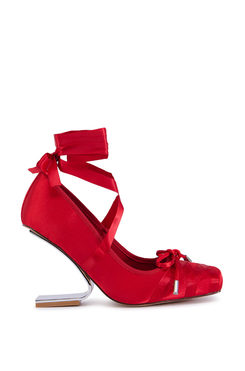 Side View Azalea Wang Pavarti Ballet Swoop Heel In Red