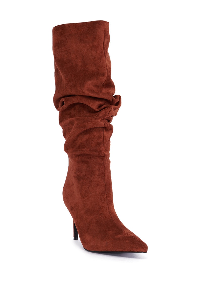 Back View Azalea Wang Pavetta Brown Faux Suede Slouch Boot