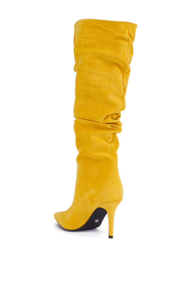 Detail View Azalea Wang Pavetta Yellow Faux Suede Slouch Boot