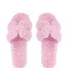 Back View Azalea Wang Peabody Pink Fuzzy Slip On Sandal