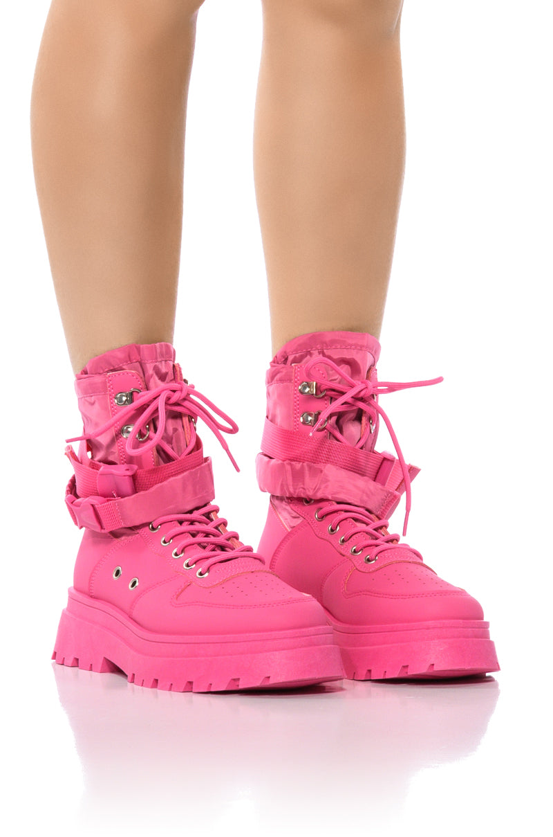 Front View Azalea Wang Peachy Monochromatic Sneaker In Pink