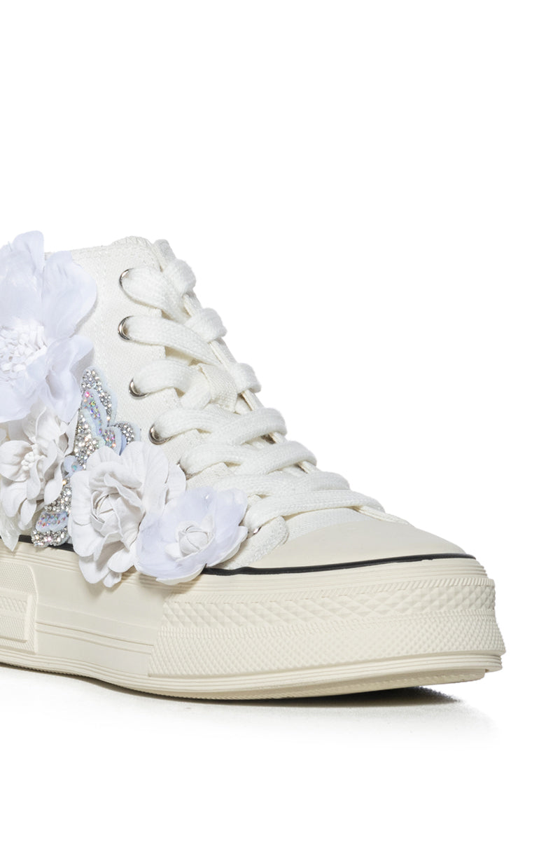Full View Azalea Wang Penny Lane Flower Embellished Sneaker In White
