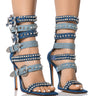 Front View Azalea Wang Peppermint Buckle Gladiator Sandal In Denim