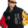 Front View Azalea Wang Pick A Vowel Oversized Teddy Varsity Jacket In Multi