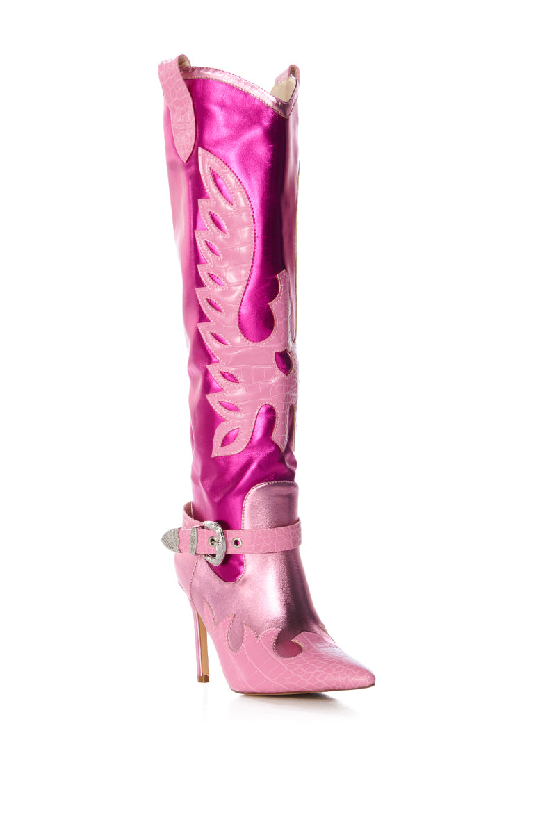 Back View Azalea Wang Pinkster Western Stiletto Boot