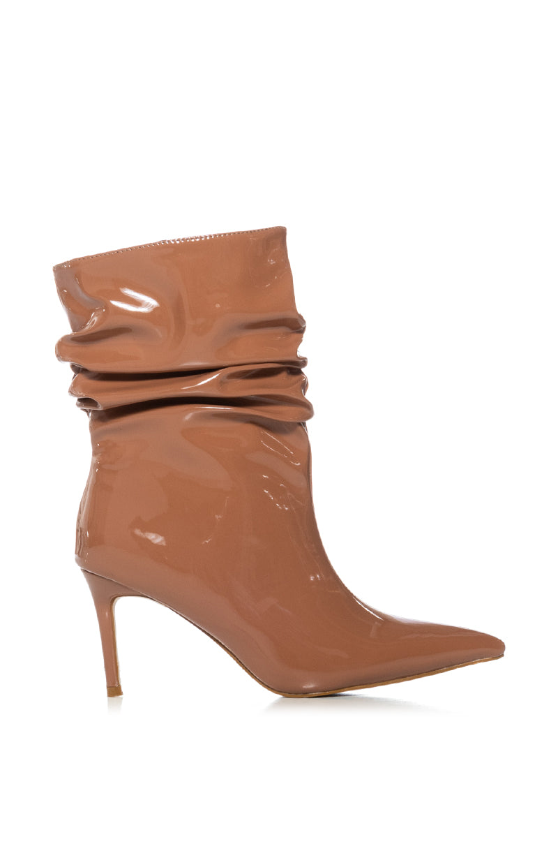 AZALEA WANG POLITE BROWN PATENT BOOTIE view 0