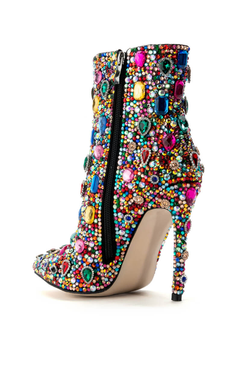 Detail View Azalea Wang Poppy Blinged Stiletto Rhinestone Cocktail Bootie In Multi