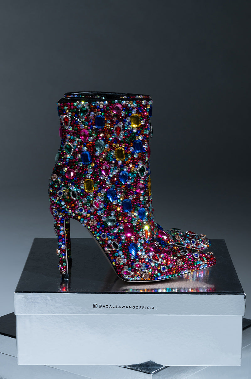 Extra View Azalea Wang Poppy Blinged Stiletto Rhinestone Cocktail Bootie In Multi