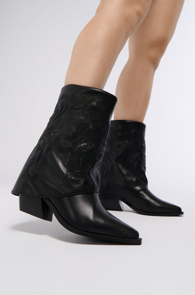 Front View Azalea Wang Portabella Black Western Bootie 0